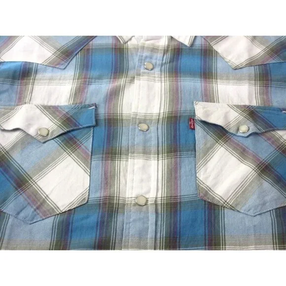 Levi's Men's The Western Snap Front Plaid Blue Purple Cotton Shirt Classic NWT - Picture 3 of 8